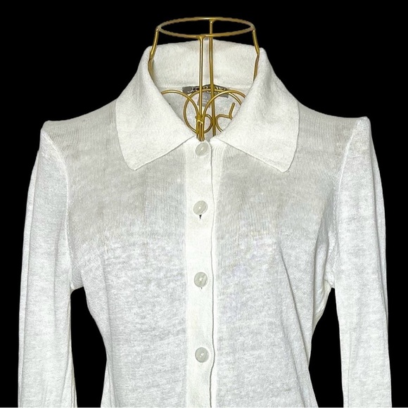 NEW J. Crew Linen Collared Button-Up Sweater in Ivory,  Style CJ444, Size XS - Picture 9 of 15